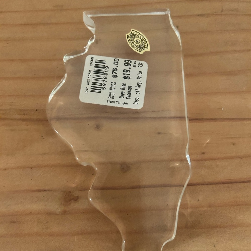 Val Saint Lambert Crystal Paperweight Illinois State Mid Century Modern 1970’s